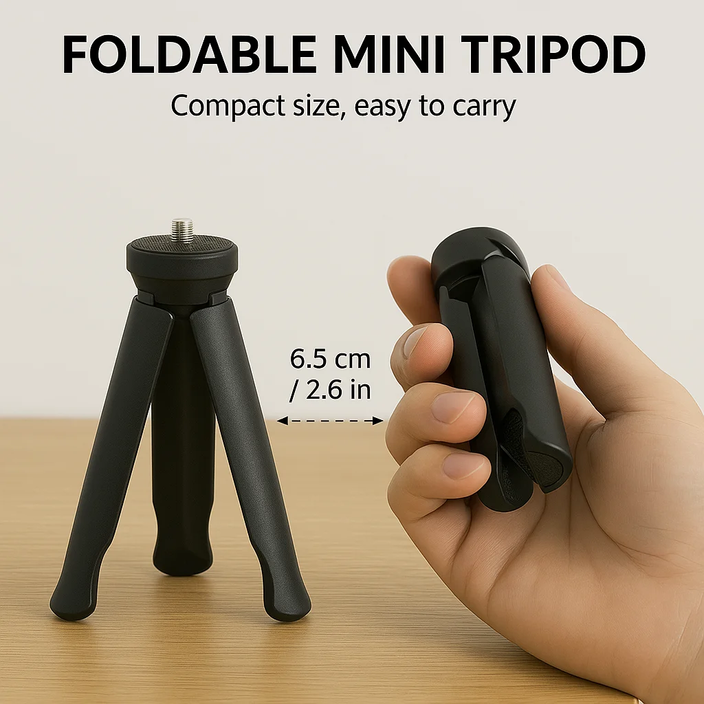 Foldable Mini Tripod Stand with 1/4 Inch Screw for Smartphone, Action Camera, Gimbal - Portable & Stable