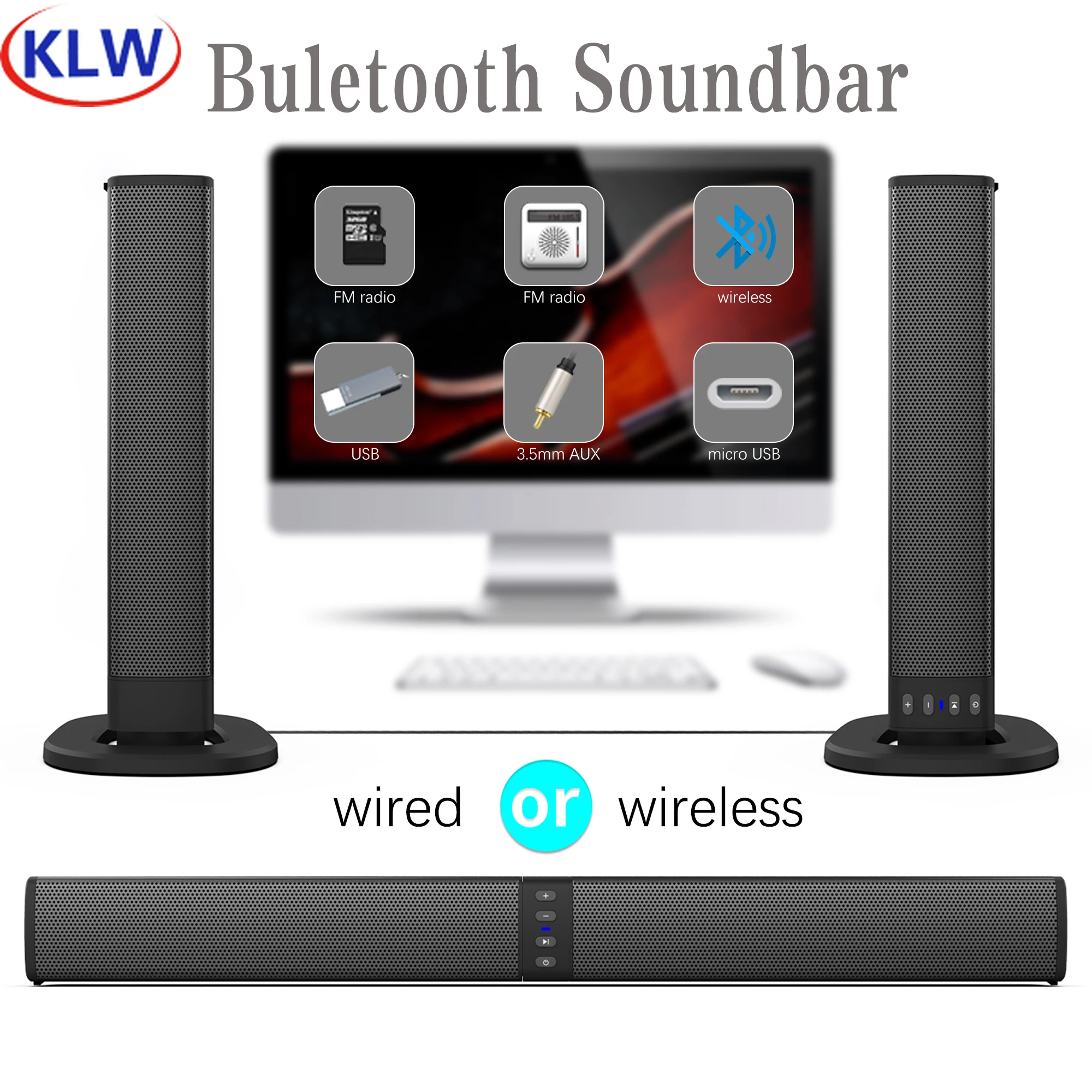 KLW 20W Bluetooth Soundbar with 3D Stereo & TF Card Slot