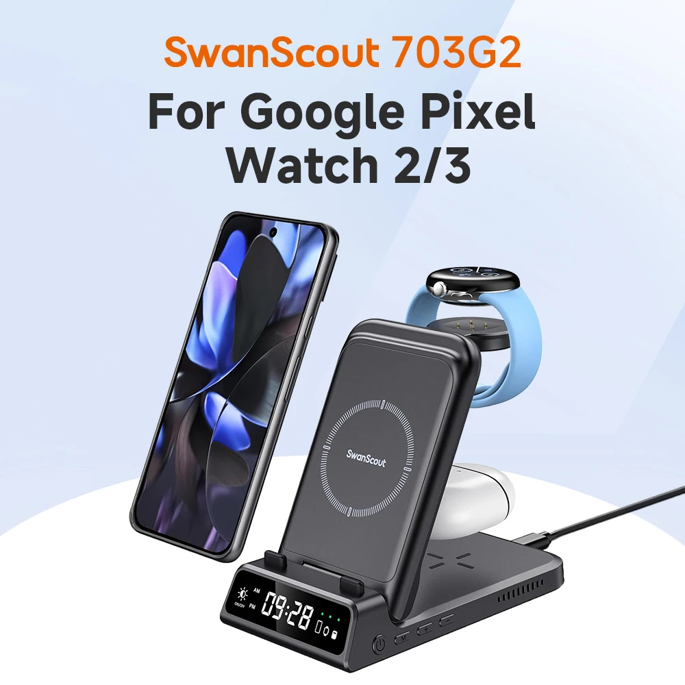 SWANSCOUT 703G2 Wireless Charger for Google Pixel Devices and Fitbit Smartwatches