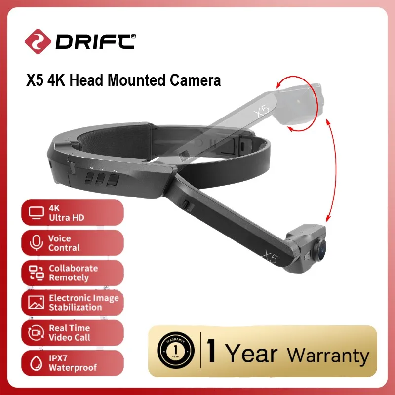 Drift X5 4K 30FPS Action Camera - Hands-Free Voice Control, EIS, IPX7 Waterproof