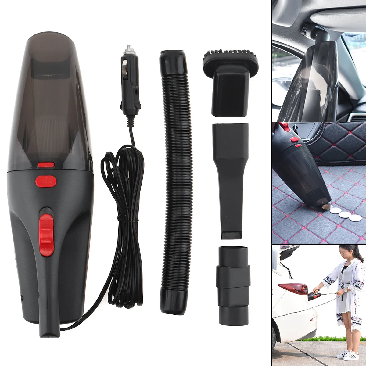 LaxINext 12V 5M 120W Car Vacuum Cleaner with Washable HEPA Filter & LED Light