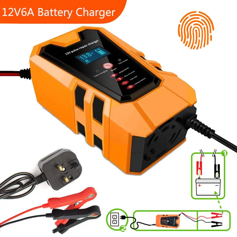12V 6A Smart Pulse Repair LCD Car Battery Charger with Multiple Protections