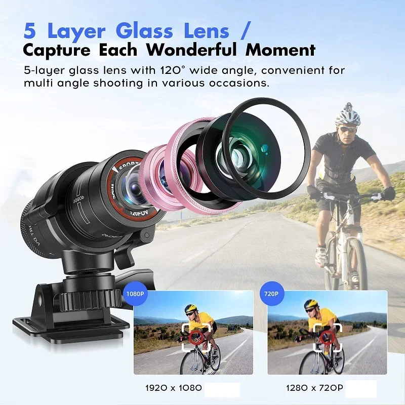 1080P Sports Action Camera Helmet Cam - Waterproof Bike Motorcycle Camcorder