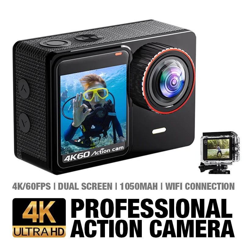 MAMEN 4K 60FPS WiFi Action Camera with Dual Screens and Remote Control