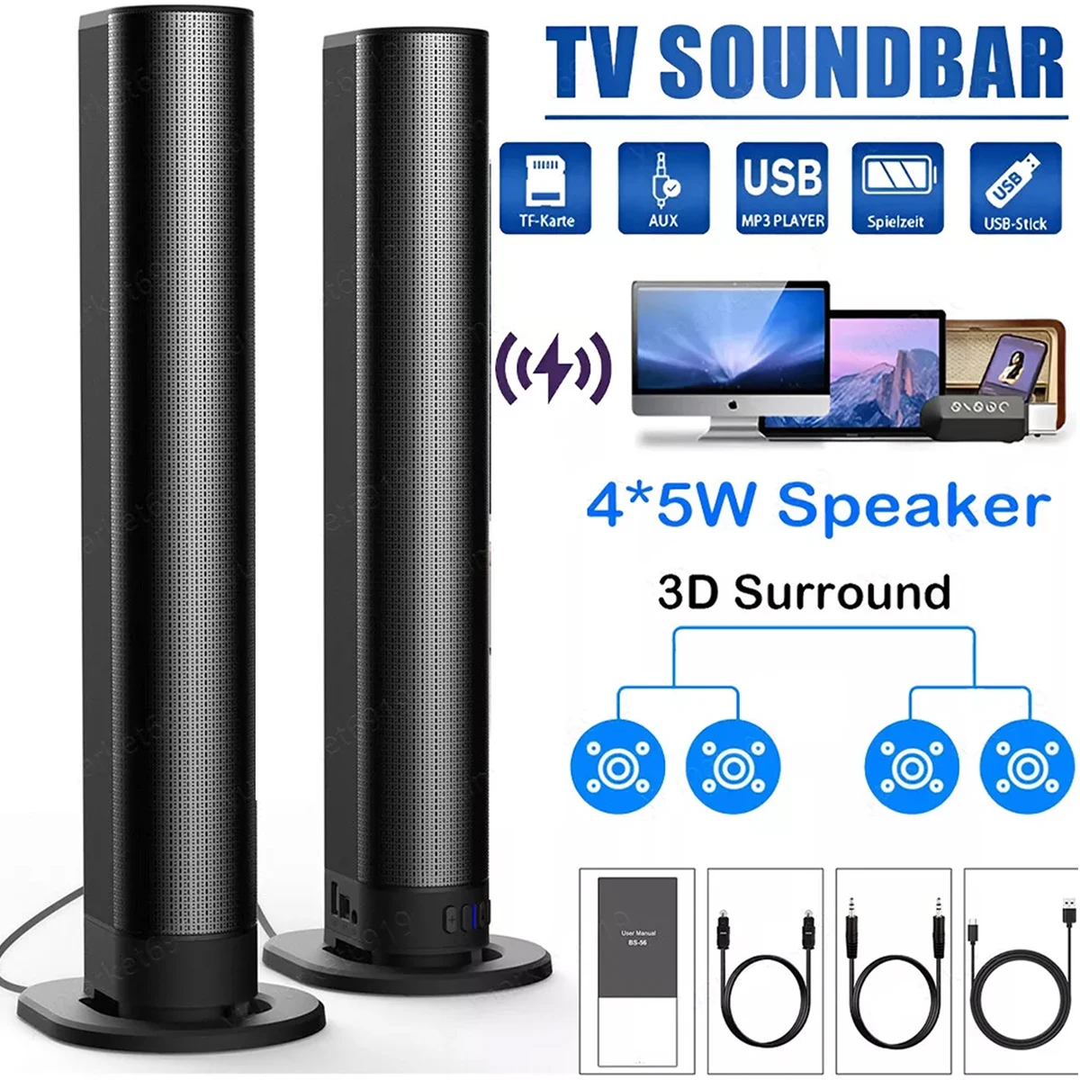 ZYMY 2-in-1 Detachable Wireless Soundbar with Bluetooth for Home Theatre