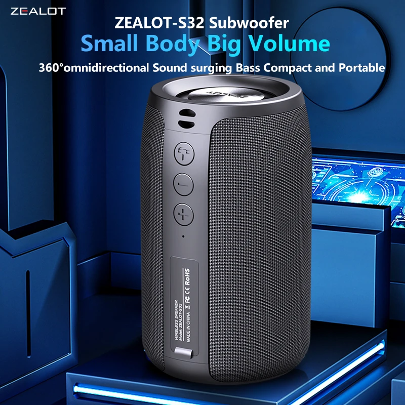 Zealot S32 Portable Bluetooth Speaker with IPX6 Waterproof Rating and 1800mAh Battery