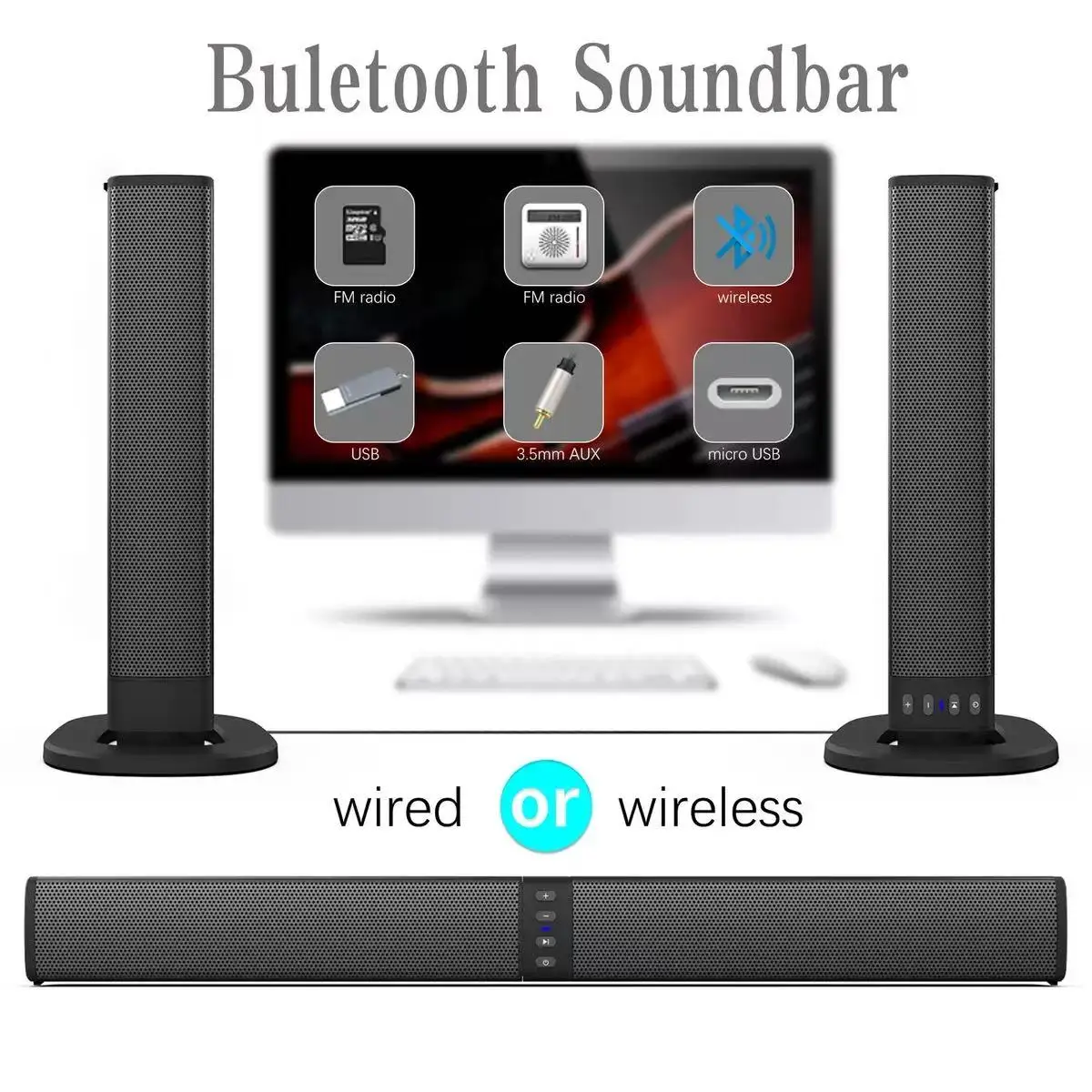 Portable Wireless Bluetooth Soundbar Speaker with FM Radio and Subwoofer