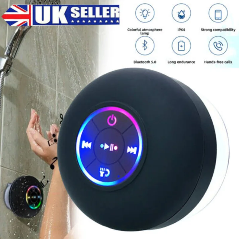 Black Waterproof Bluetooth Shower Speaker with Suction Cup