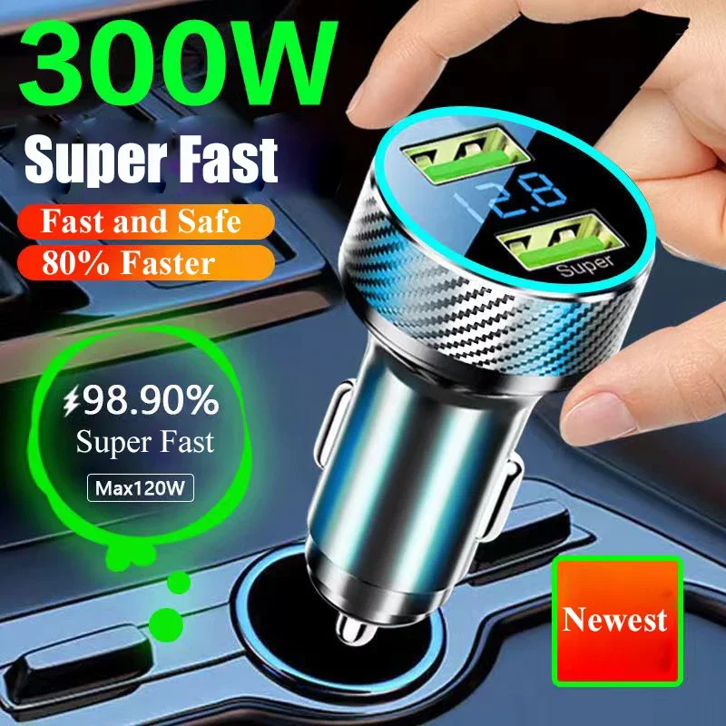 FYUERO 2-in-1 USB Car Charger Adapter 130W with Voltage Monitor