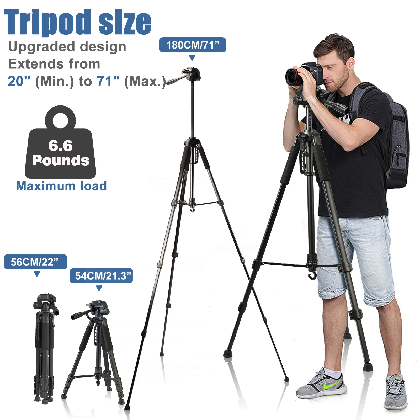 Fittingood Professional Photography Tripod 180cm for Video/DSLR/Canon