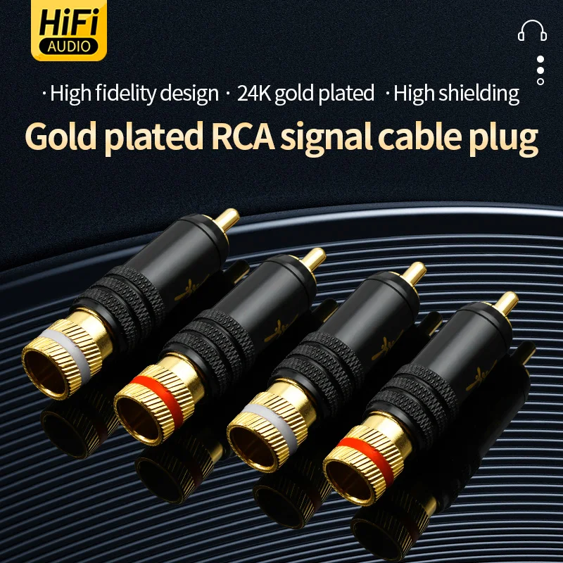 YYAUDIO 24K Gold-Plated RCA Plug Set – 4 Pieces