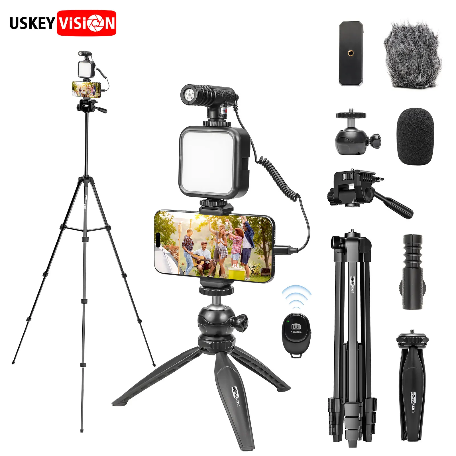 Professional Smartphone Vlogging Kit with Tri-colour LED Lights & Tripod