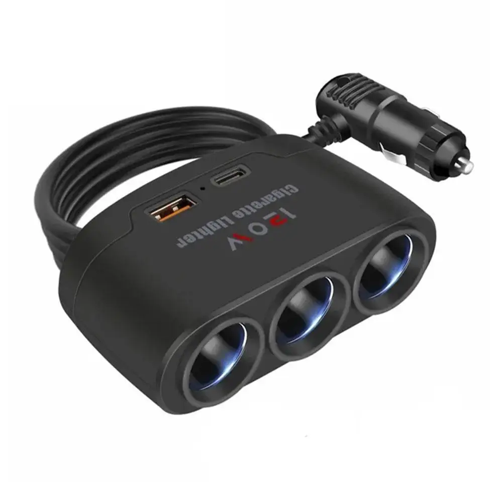 120W Car Charger Adapter with PD QC3.0 Dual USB Ports - Car Cigarette Lighter Splitter