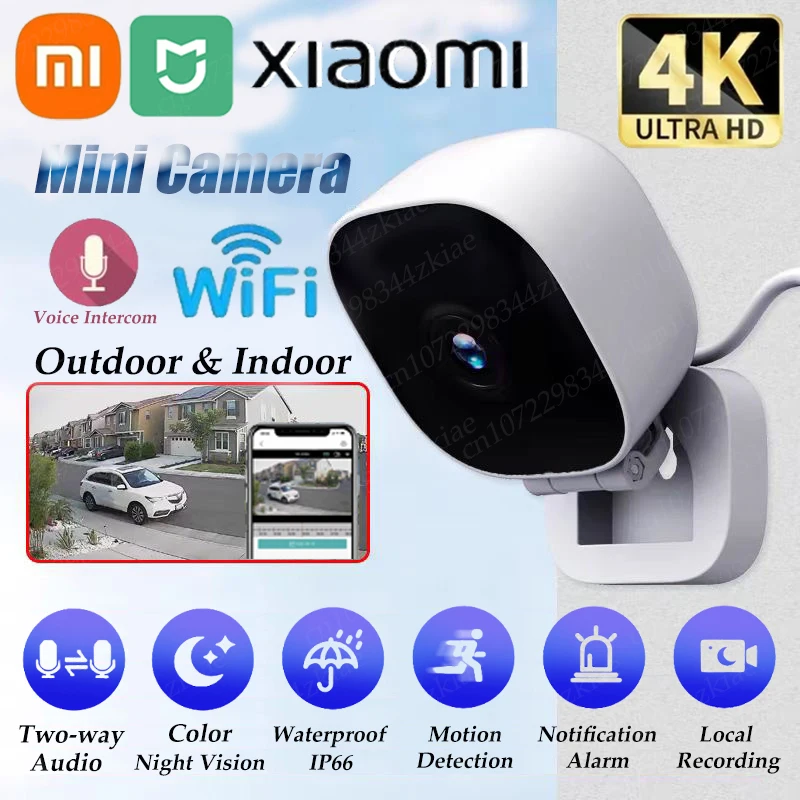 MIJIA 4K Mini Security Camera with Full Color Night Vision, WiFi Monitor, IP65 Waterproof, Motion Detection, and 2-Way Audio