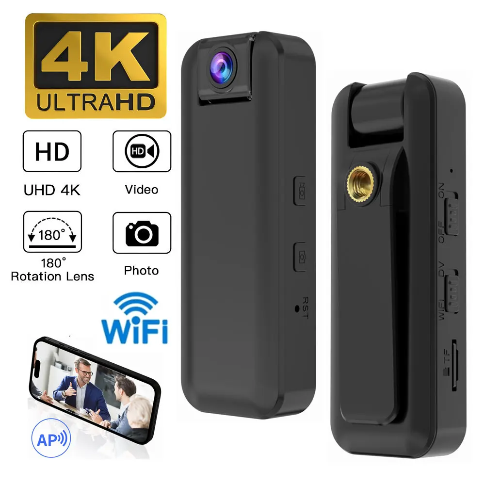 YELANGU 4K WiFi Mini Camera Body Cam Night Vision DVR Portable Camcorder