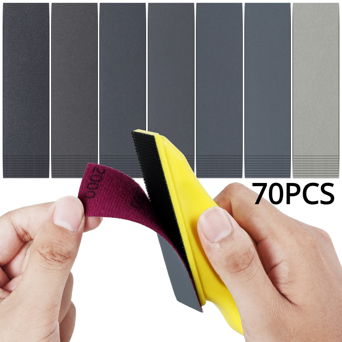 70pcs DIY Micro Sander Kit with Hook and Loop Sandpaper Assorted Grit - Handy Detail Tool