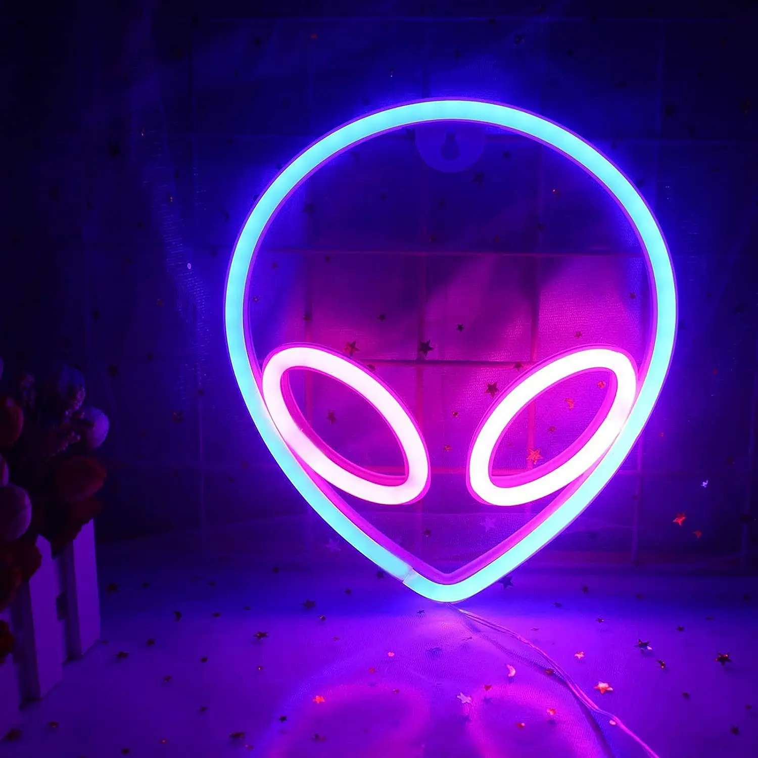 Alien Neon LED Sign Decor - USB/Battery Powered with On/Off Switch