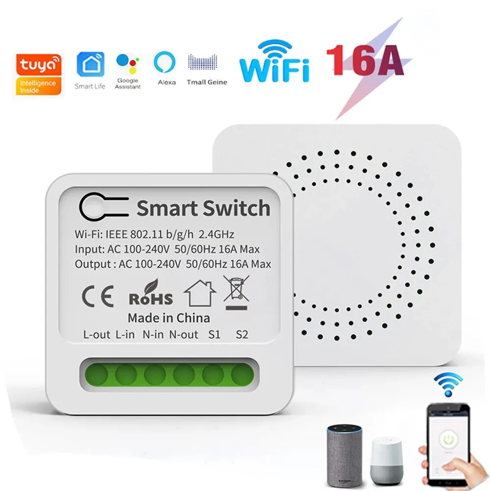 16A MINI Wifi Smart Switch DIY Relay for Smart Home, App-Controlled Timer Compatible with Alexa & Google Home