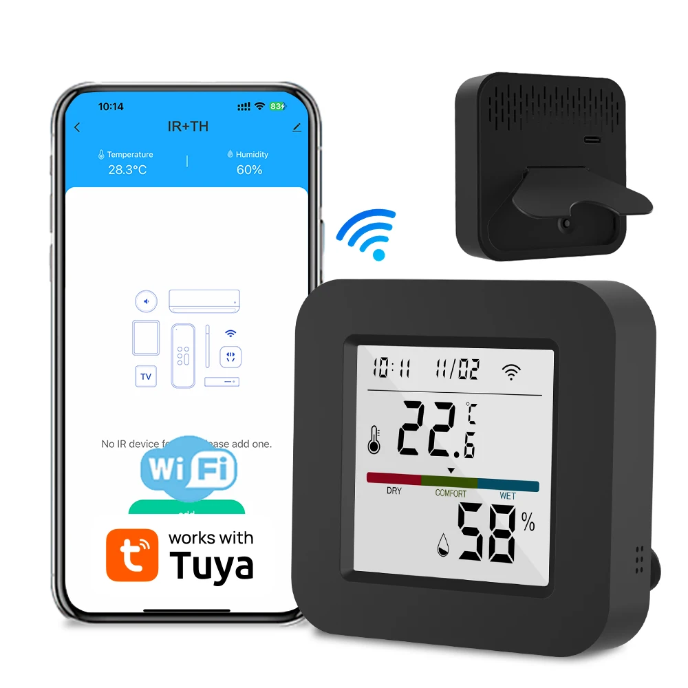 Tuya Smart Universal IR Remote Control with Temperature Humidity Sensor for Air Conditioner TV AC - Works with Alexa, Google Home & Yandex
