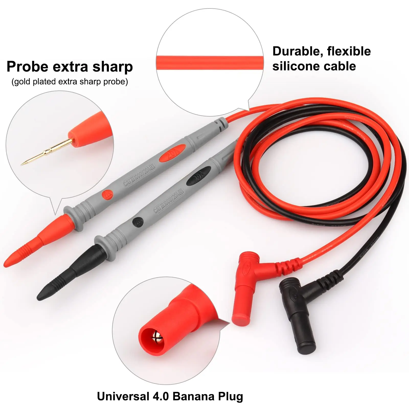 2PCS Multimeter Test Leads with Banana Plugs for Digital Multimeters - 1000V 20A