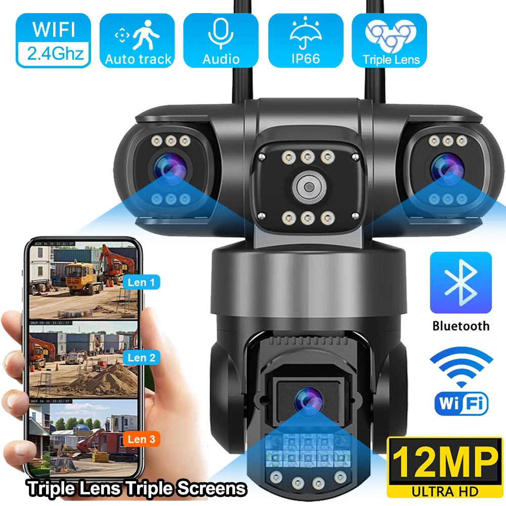 V380 Pro Outdoor WiFi IP Camera Triple Lens 12MP Security Monitor