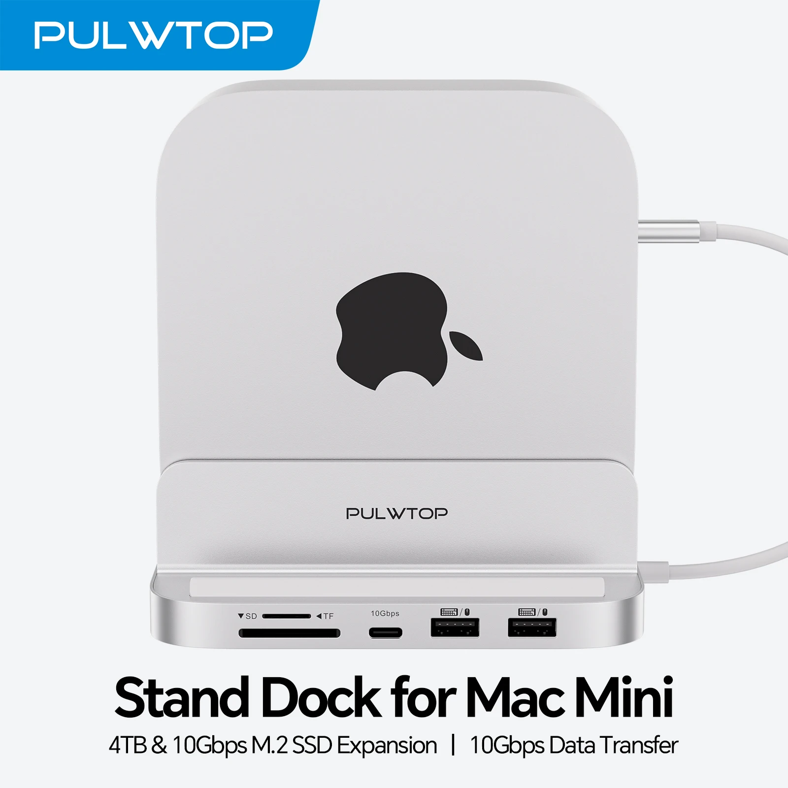 PULWTOP Vertical Mac Mini M4 Dock with 4TB SSD Enclosure & USB Hubs
