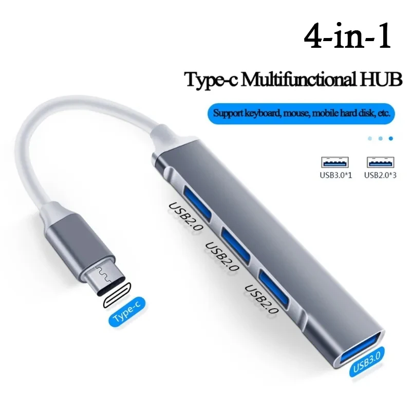 USB 3.0 Aluminium 4-Port Hub with 1 Port USB 3.0 and 3 Ports USB 2.0