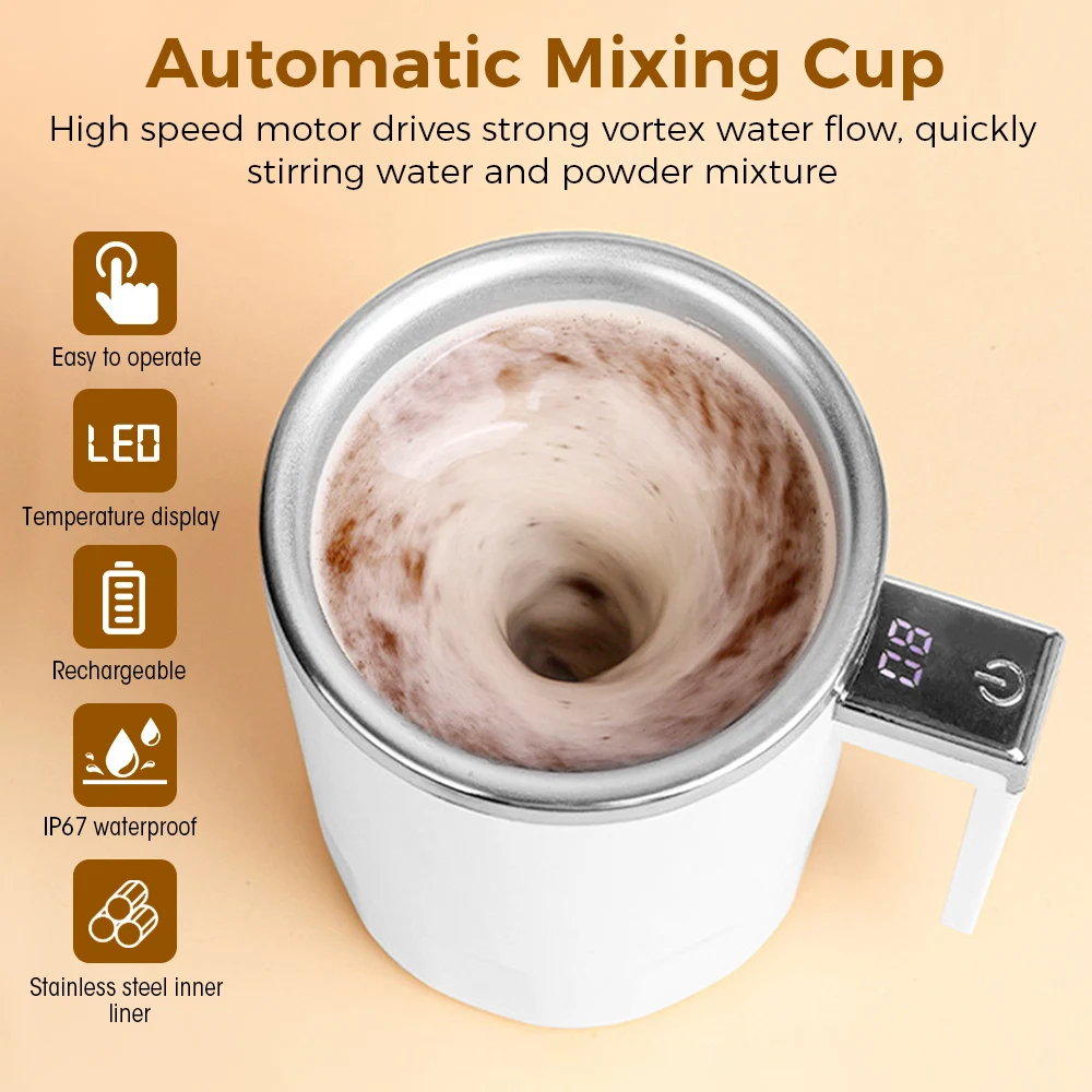 350ml Magnetic Self-Stirring Smart Mug - Automatic Mixing Stainless Steel Drinkware