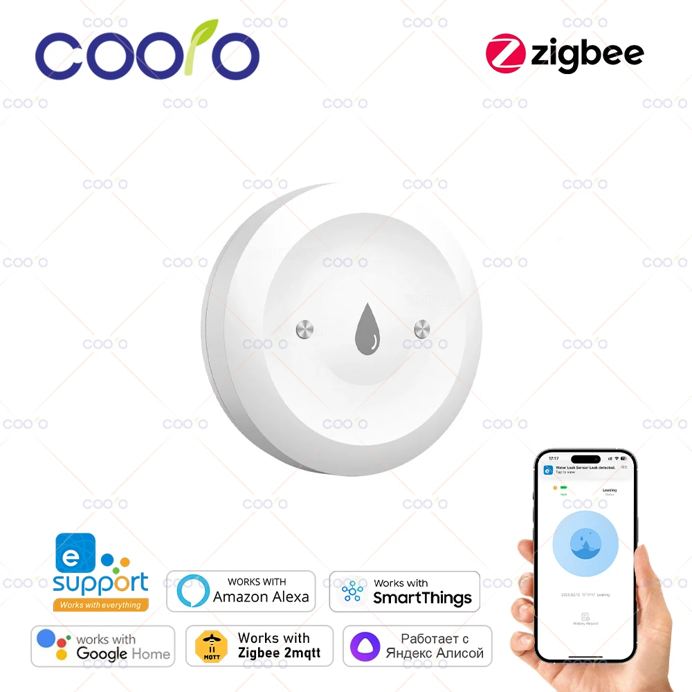 Ewelink Zigbee Smart Water Sensor Alarm for Flood Detection with Google Assistant Integration