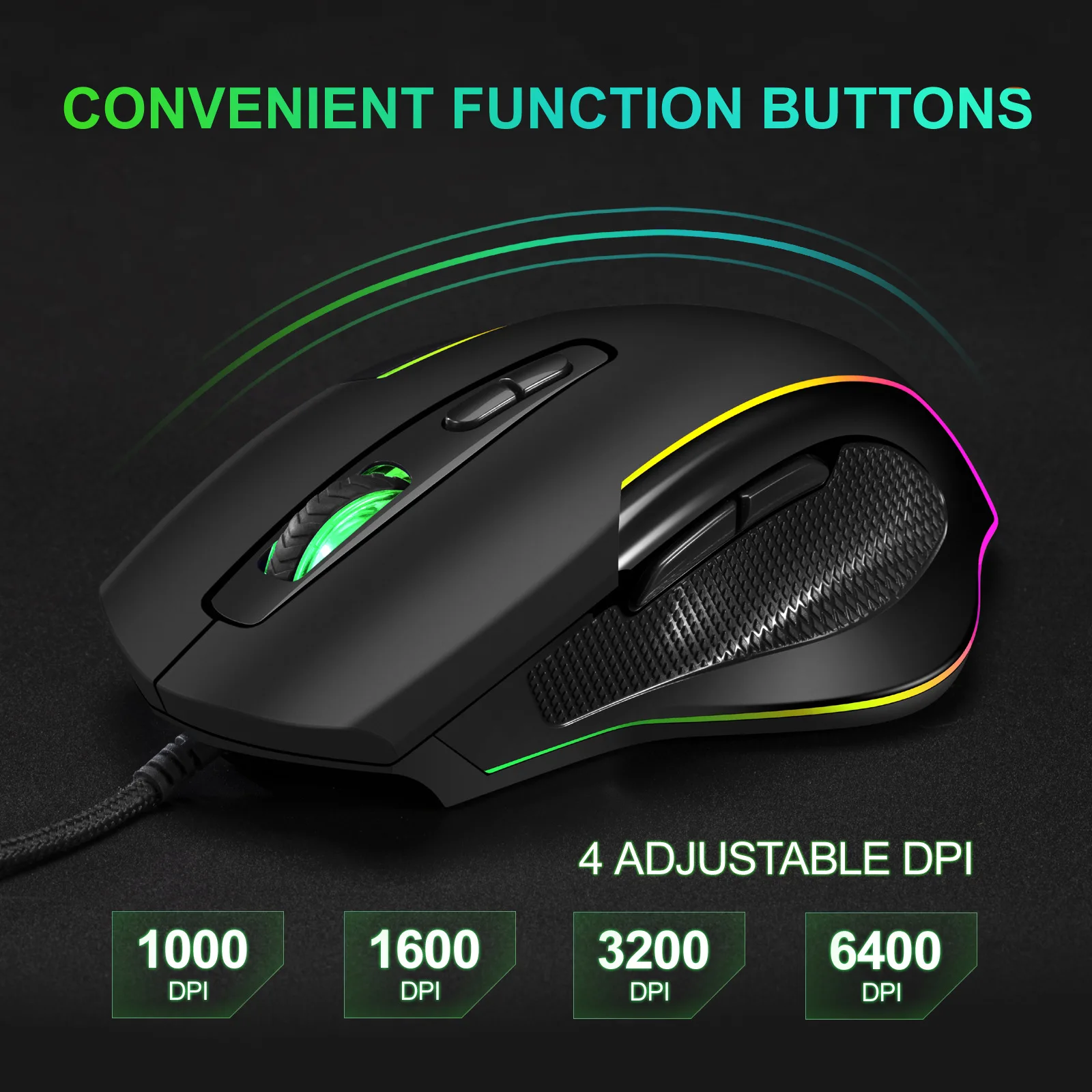 DIWROLY USB Wired Gaming Mouse - Professional 7 Button Backlit Mice 6400 DPI