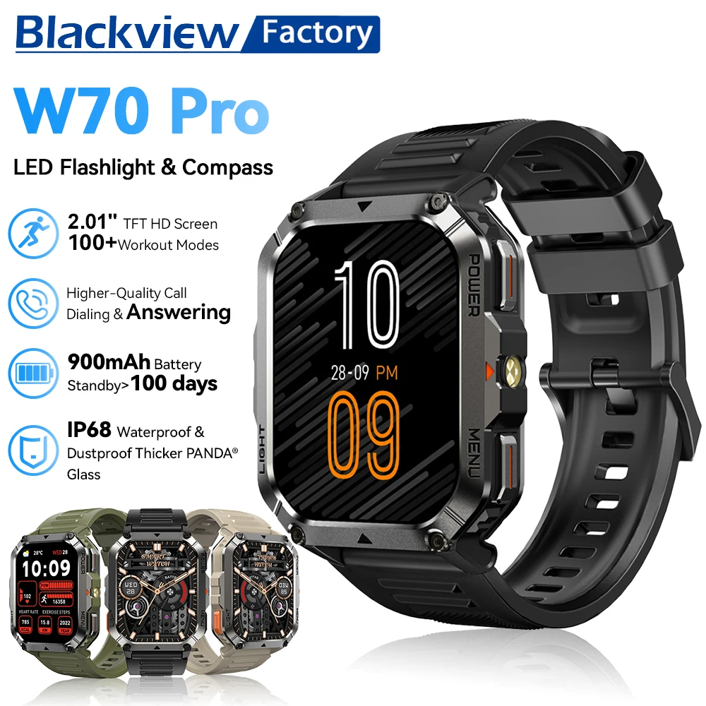 BLACKVIEW W70 Pro Waterproof Rugged Smart Watch with Emergency Lighting & Compass