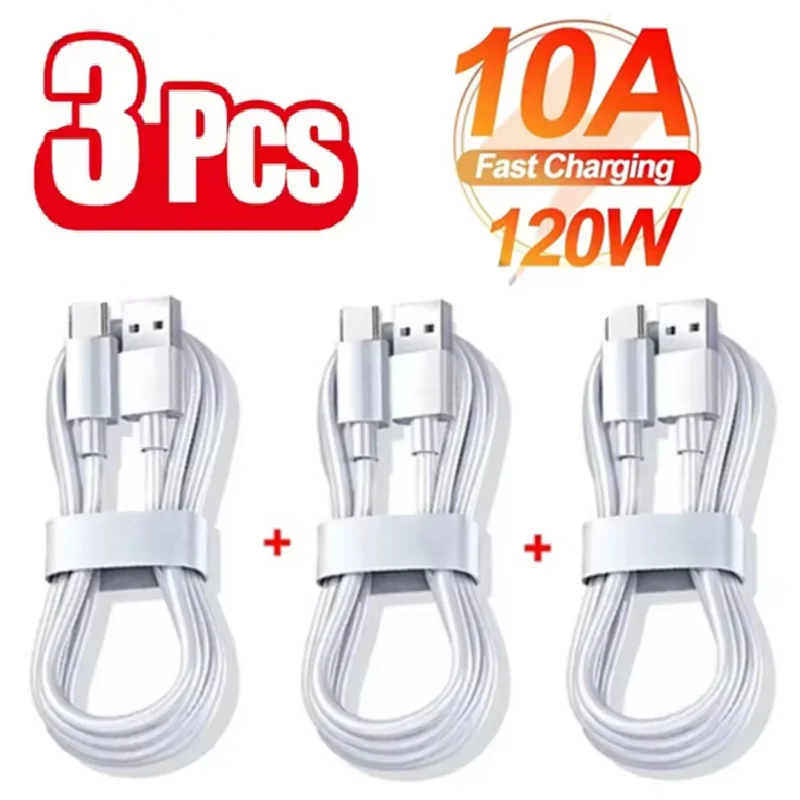 3PCS 100W 10A USB Type C Charging Cable for Xiaomi Samsung Huawei Honor