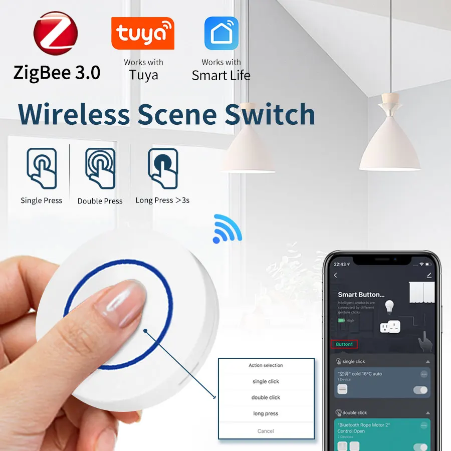 Zigbee Smart Remote Control Push Button for Tuya Smart Home Automation