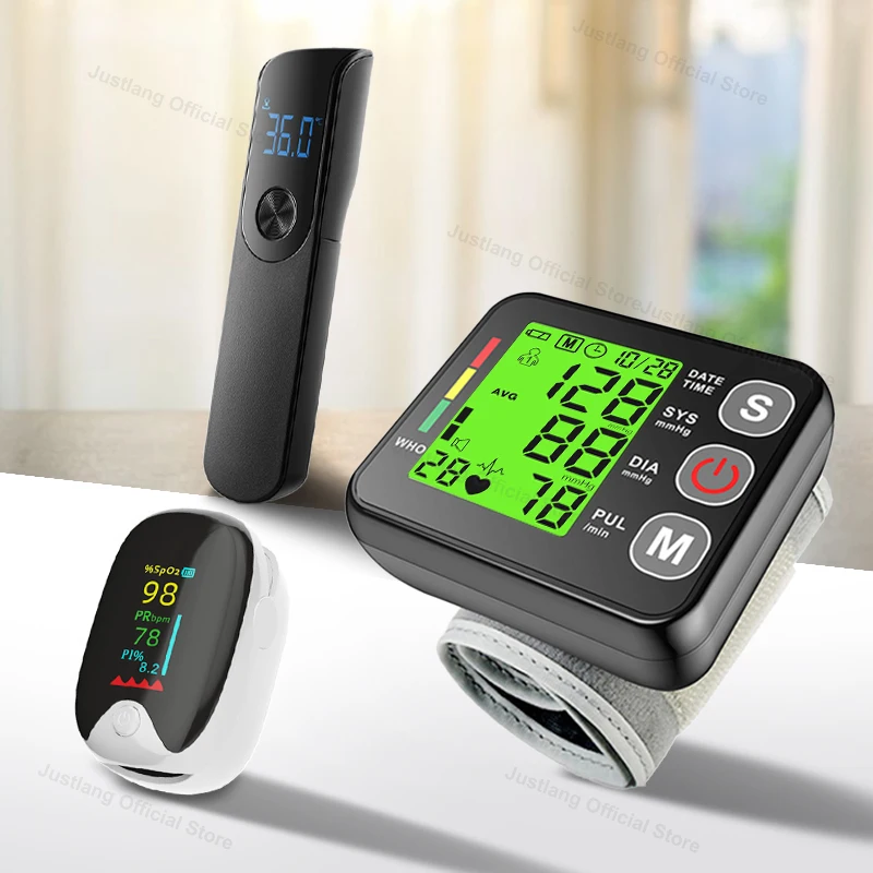 JUSTLANG 3-in-1 Backlit Wrist Blood Pressure Monitor Set