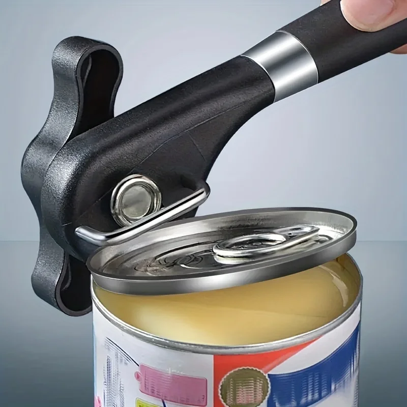 Professional Hand-Operated Can Opener | Safe Kitchen Tool with Easy Grip Handle for Lids | Stainless Steel Manual Opener