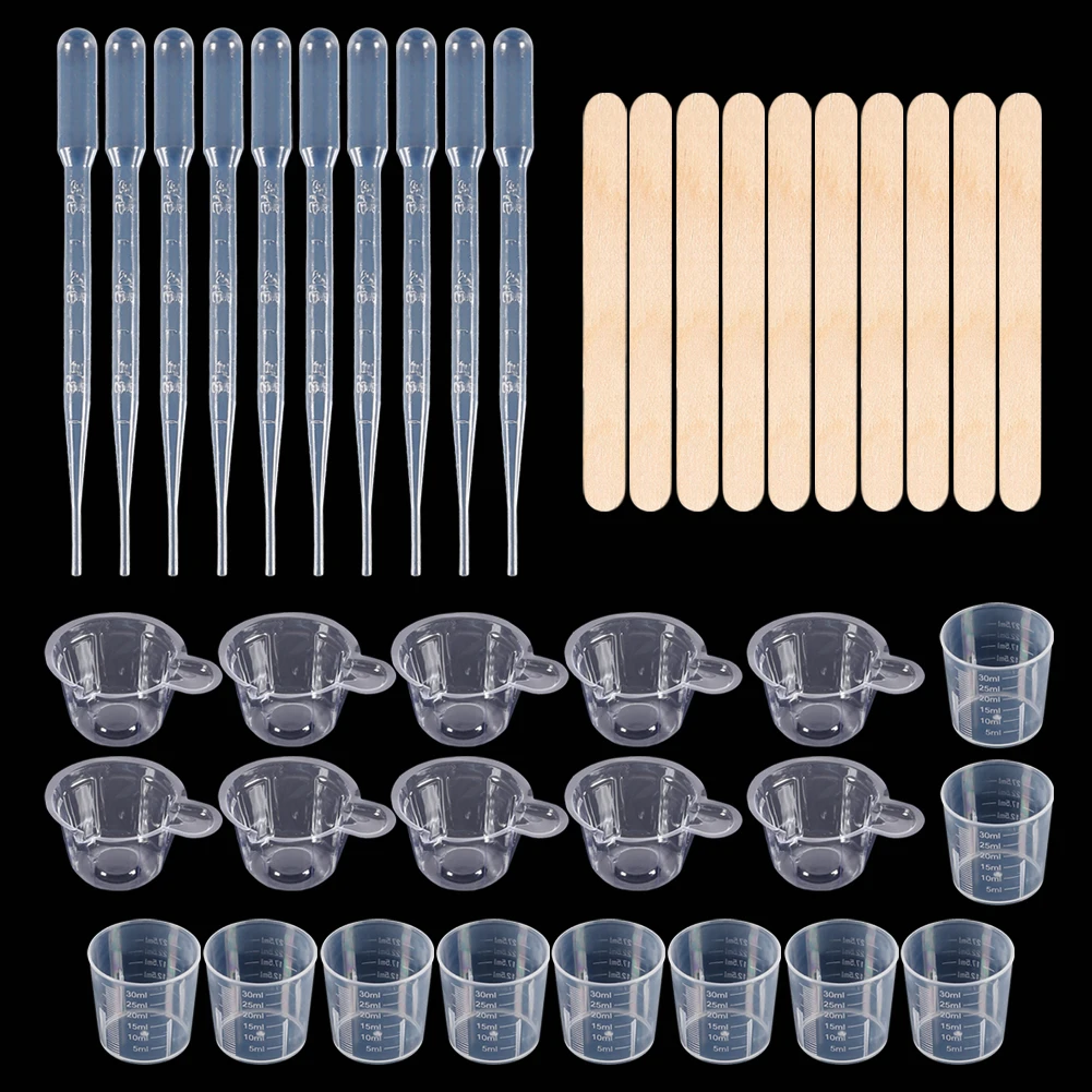 Resin Mixing Casting Tools Kit - 10 Mixing Cups, 10 Measuring Cups, 10 Wooden Sticks, 10 Droppers - DIY Craft Jewelry Making