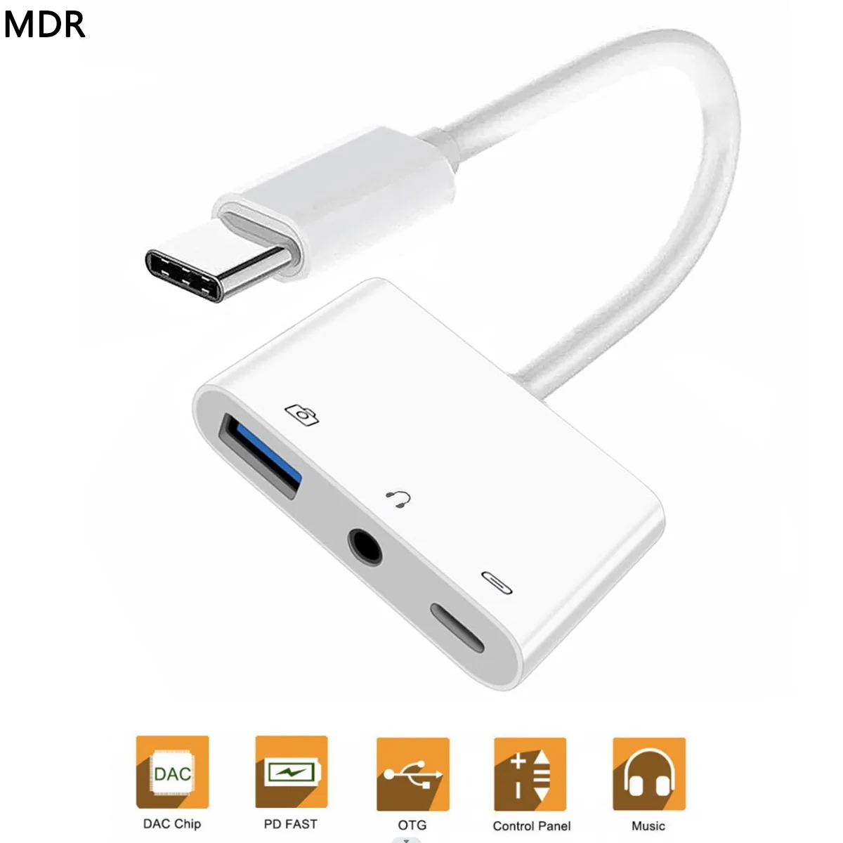 Premium Type C HUB USB-C to 3.5mm Audio AUX & Type-A OTG Female with PD Power Charge Adapter