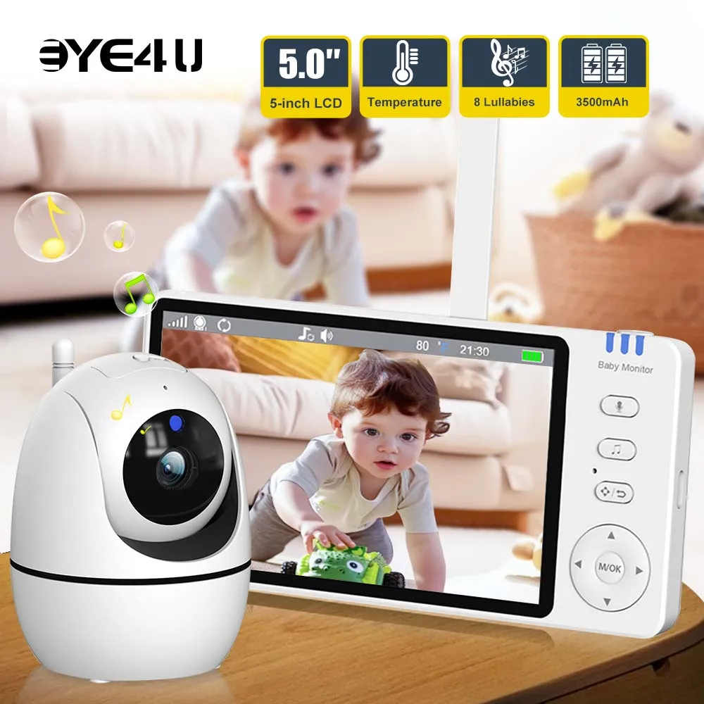 Eye4U 5-Inch Video Baby Monitor With PTZ Zoom Camera & Temperature Sensor