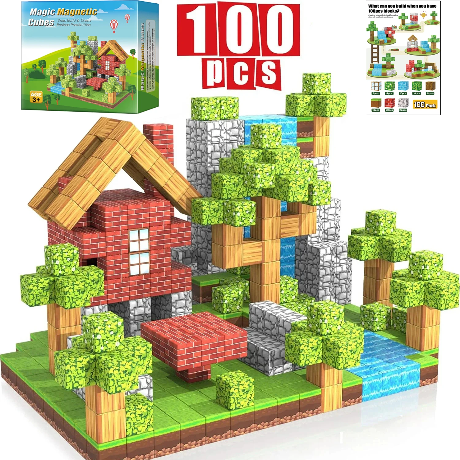 GSF Magnetic Building Cubes - 100 Piece Construction Set | STEM Toy