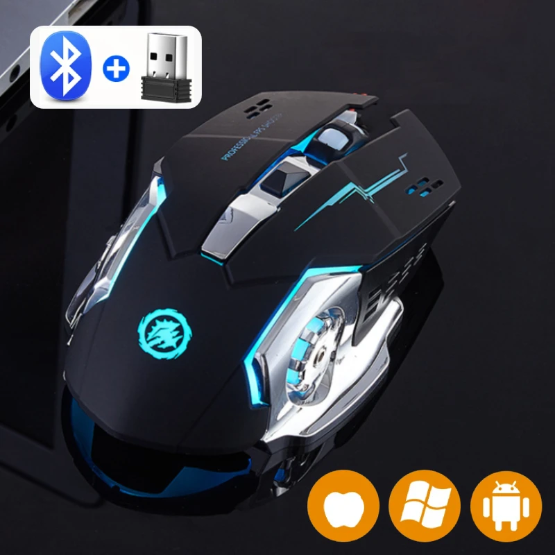 KEBETEME Rechargeable Bluetooth Wireless Gaming Mouse with Mechanical Backlight