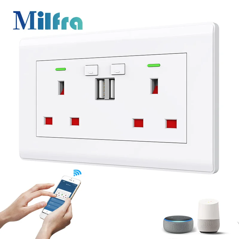 Tuya WiFi Socket with Dual USB 5V/2.1A Smart Home Switch - UK Plug