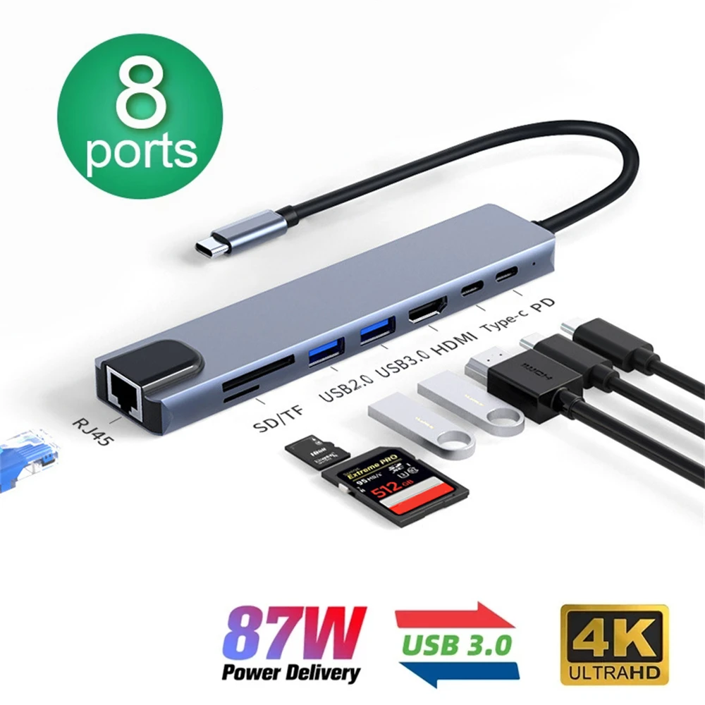 ICANING 8-In-1 USB C Hub with 4K HD Adapter and Fast Charge for MacBook