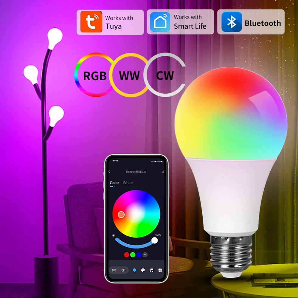 Tuya Smart Bulb E27 Dimmable LED Light RGB Lamp