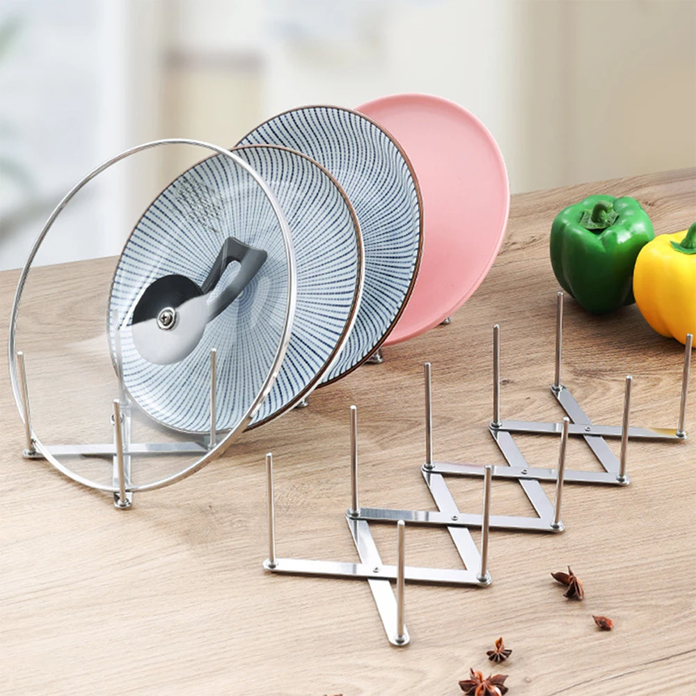 Stainless Steel Pot Lid Rack & Plate Organizer - Kitchen Gadget