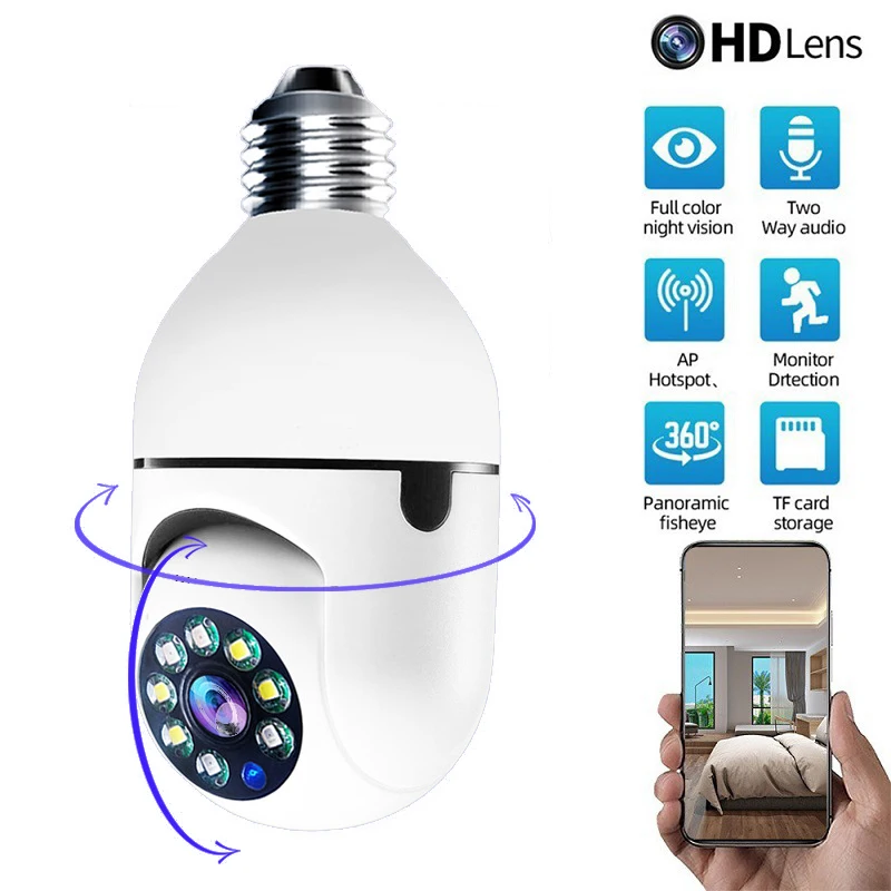 3MP WiFi IP Camera E27 Bulb Cam | Motion Tracking | Pet Cam