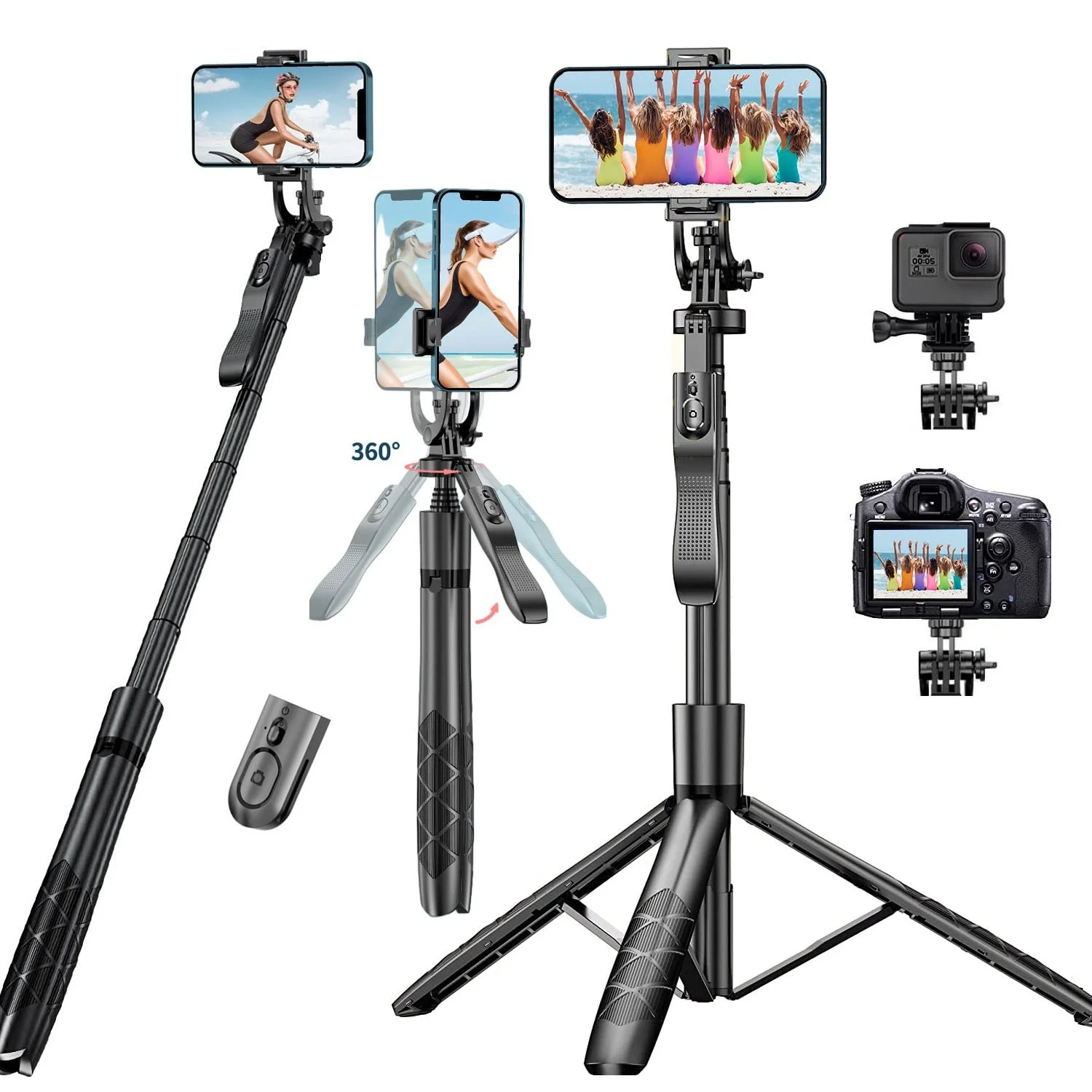 KAMISAFE 60" Extendable Selfie Stick Phone Tripod with Remote