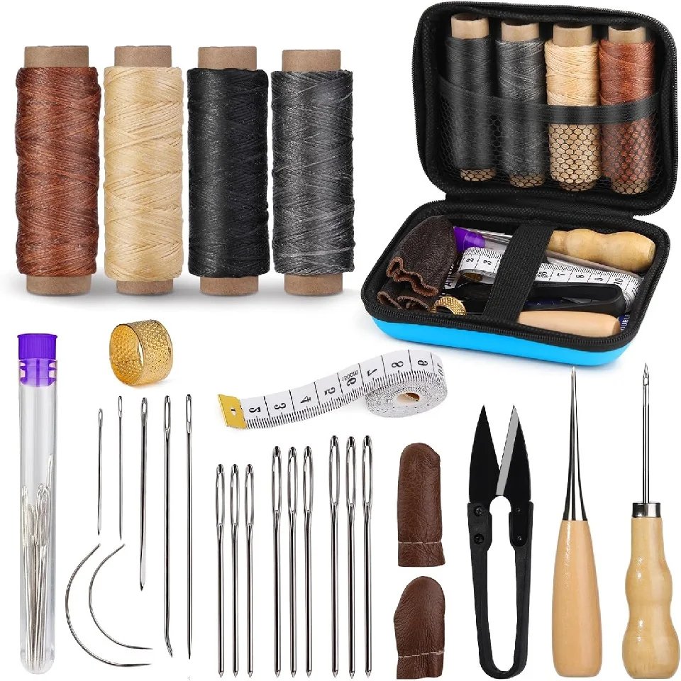 Professional Leather Sewing Tools Kit with Waxed Thread and Needles for DIY Craft