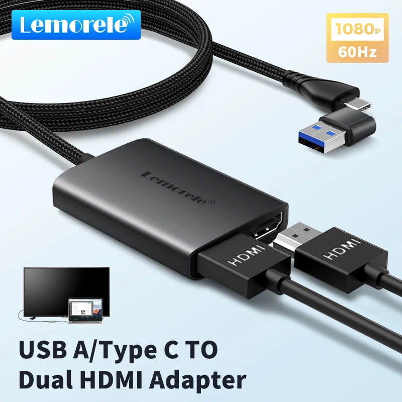 YEHUA Dual HDMI Adapter 1080P 60Hz for Mac/Windows with USB Type-C Hub