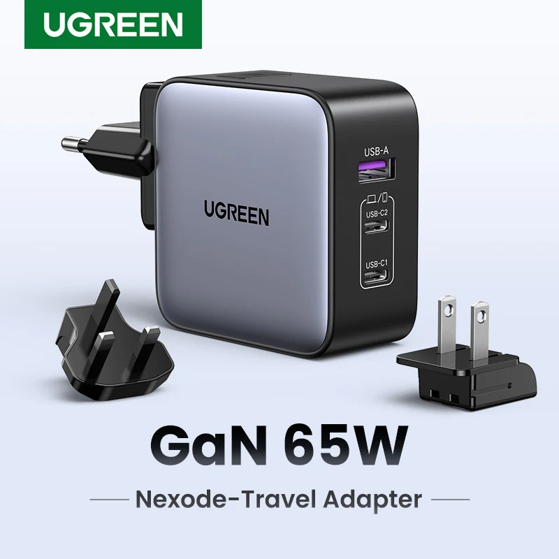 UGREEN GaN 65W All-in-one Travel Charger with 1 USB Ports and 2 Type C Wall Charger