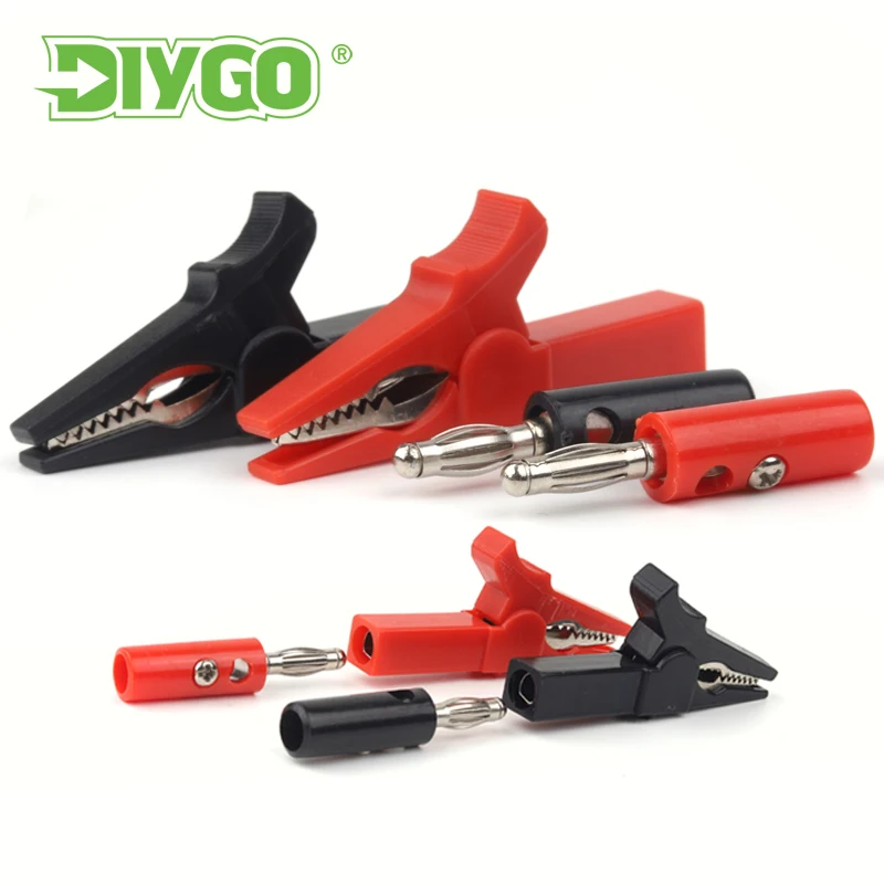 4Pcs/Set 55mm Alligator Clip Banana Plug Test Probes with 4mm Banana Plug Cable Clips for Multimeter Measure Tool Accessories